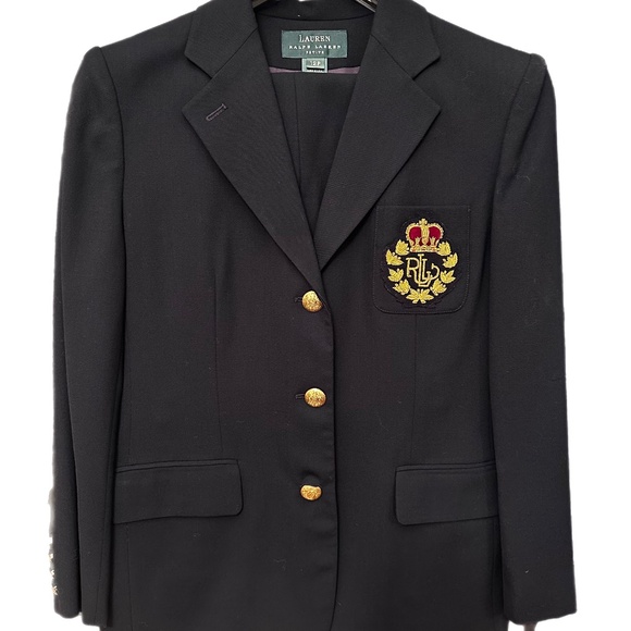 LAUREN - RALPH LAUREN Navy Blue, 3 Button, Crested Blazer, 12P, 100% PURE WOOL - Picture 15 of 16